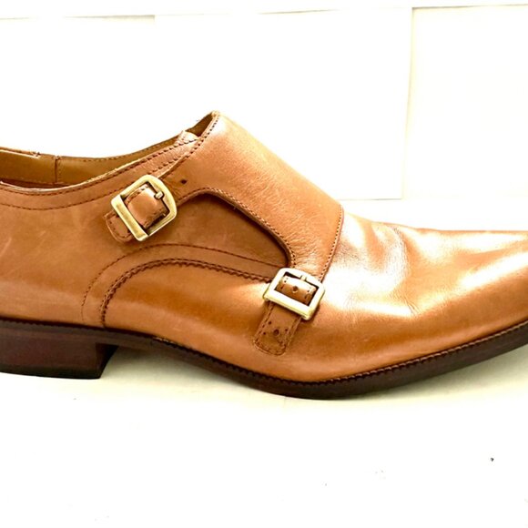 Cole Haan Mens Shoes Benton Tan Leather Double Strap Dress Loafers Size 11.5 M - Picture 2 of 8
